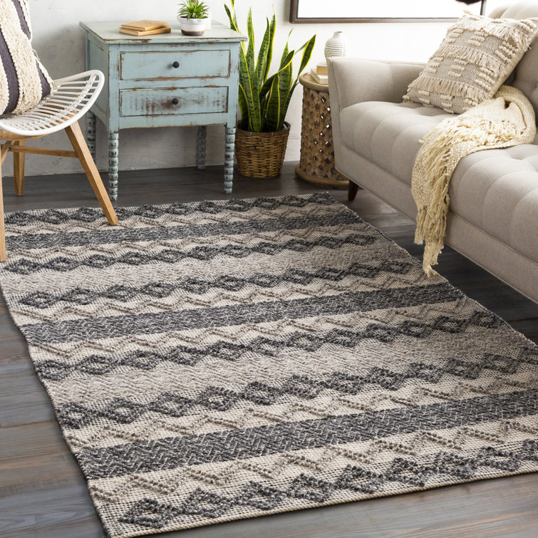 Dakota Fields Kierra Ikat Handmade Flatweave Taupe/Charcoal Area Rug Wayfair
